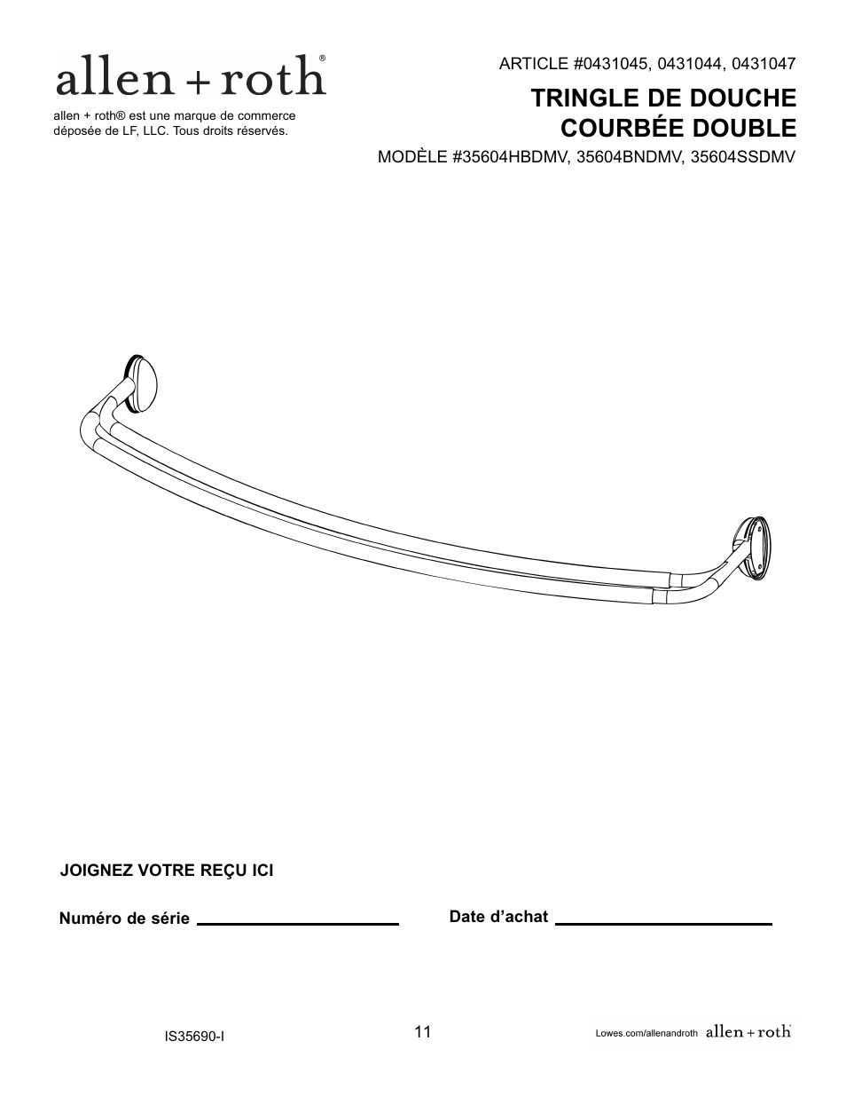 Tringle de douche courbée double | ZPC 35604SSDMV User Manual | Page 11 / 30