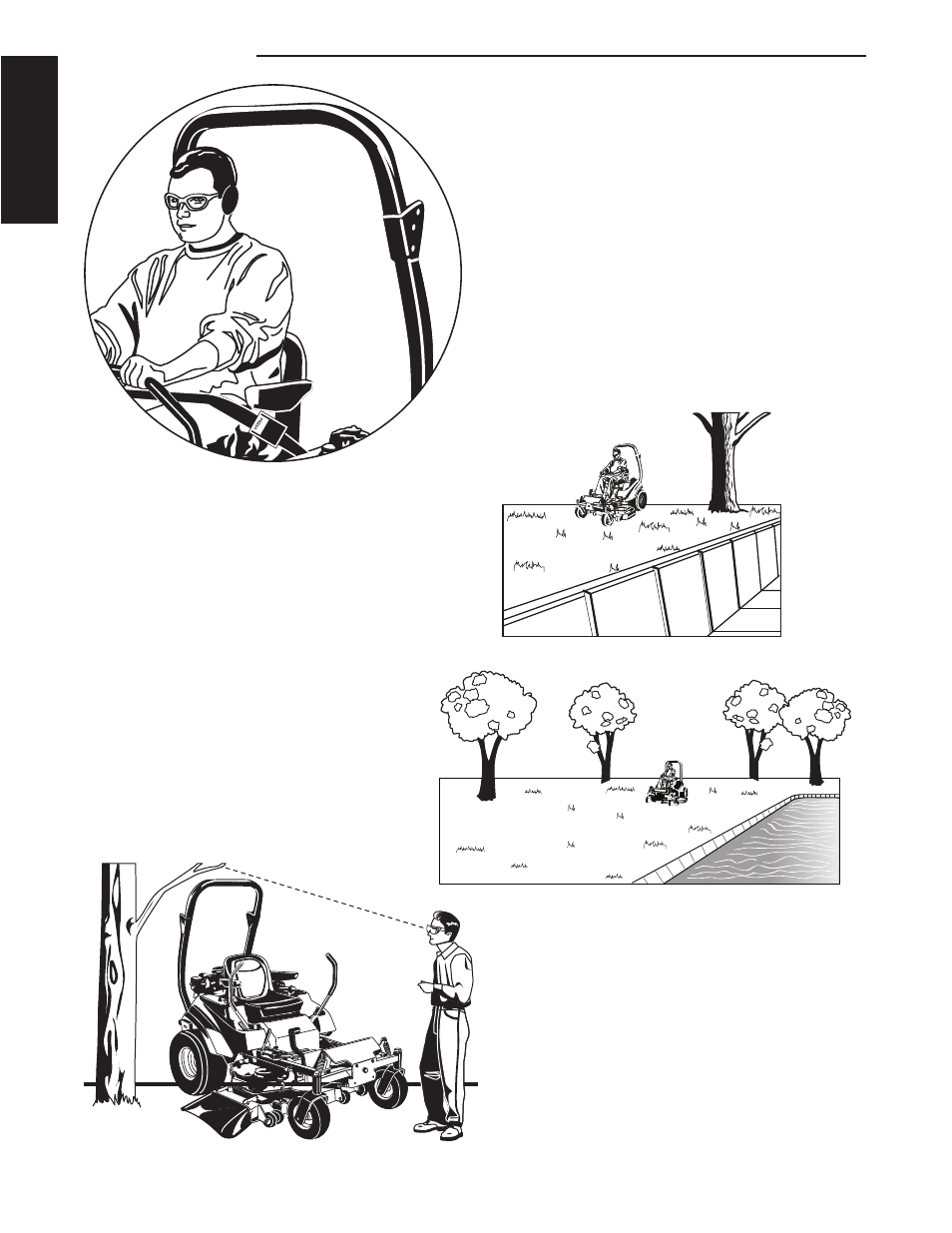 Roll bar use, Retaining walls, drop- offs, and water, Overhead obstacles | Operator safety | Briggs & Stratton 5900640 User Manual | Page 6 / 46