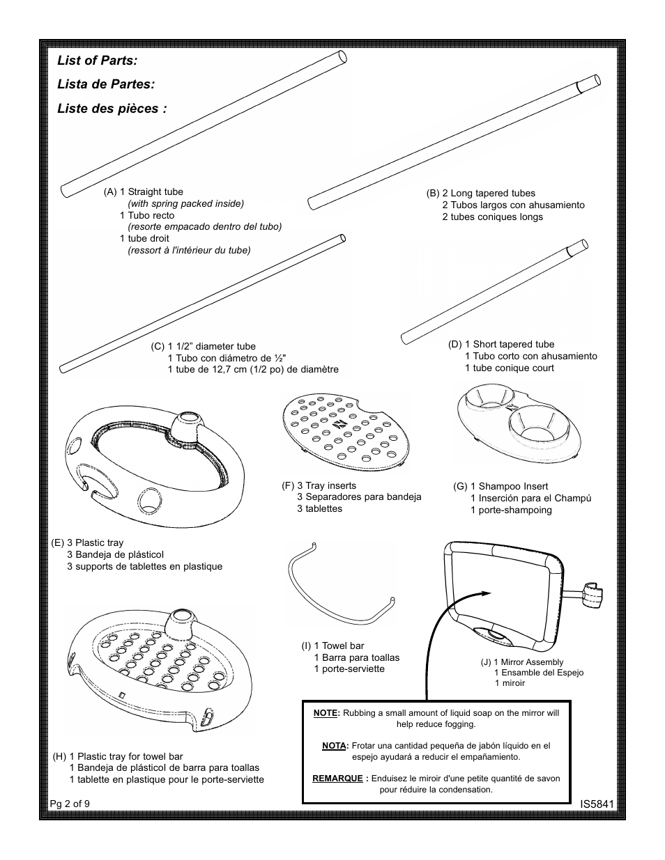 List of parts: lista de partes: liste des pièces | ZPC 5804B User Manual | Page 2 / 9