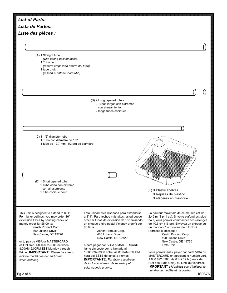 List of parts: lista de partes: liste des pièces | ZPC 371W User Manual | Page 2 / 8