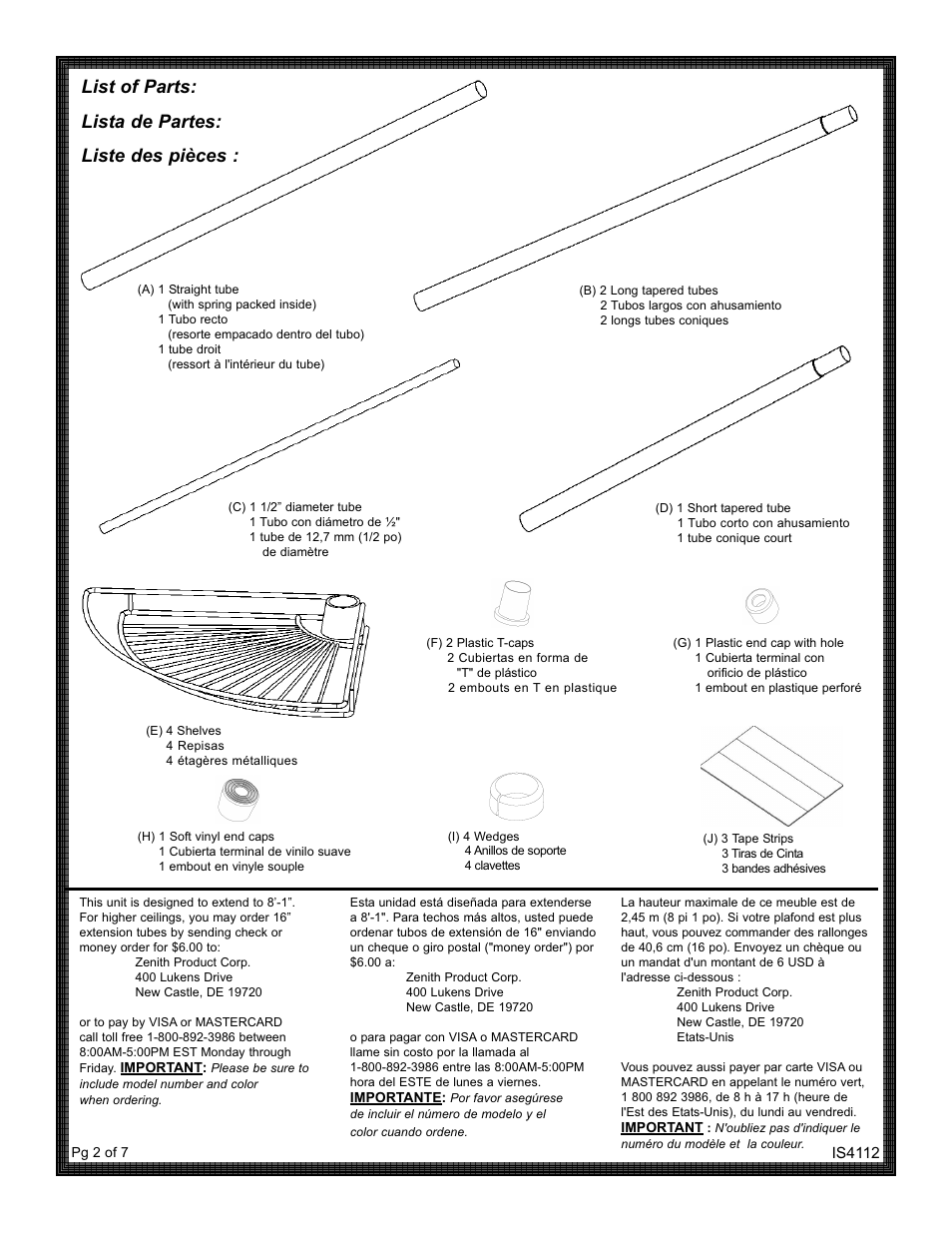 List of parts: lista de partes: liste des pièces | ZPC 2114S User Manual | Page 2 / 7