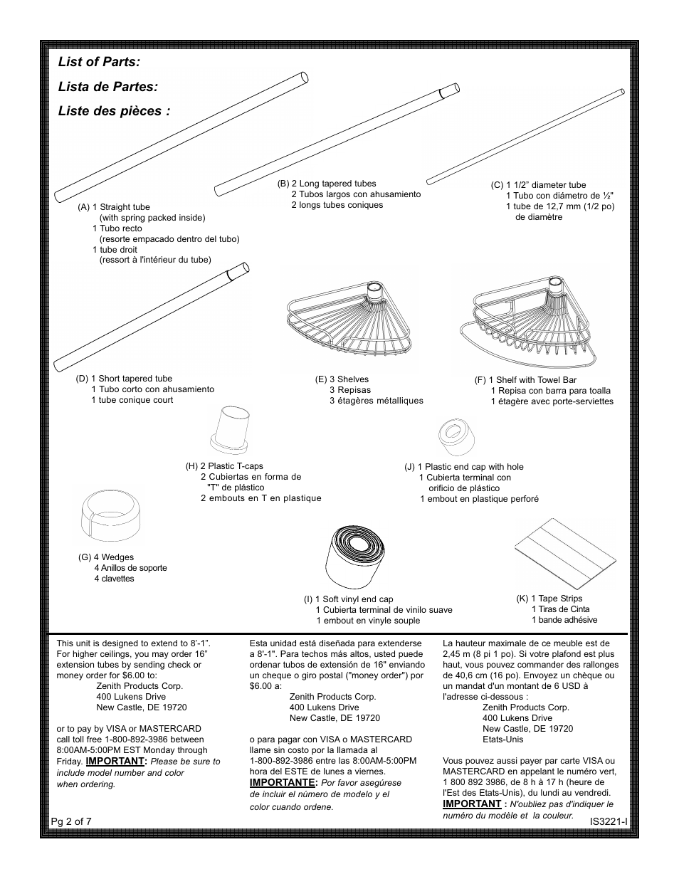 List of parts: lista de partes: liste des pièces | ZPC 2132S User Manual | Page 2 / 7