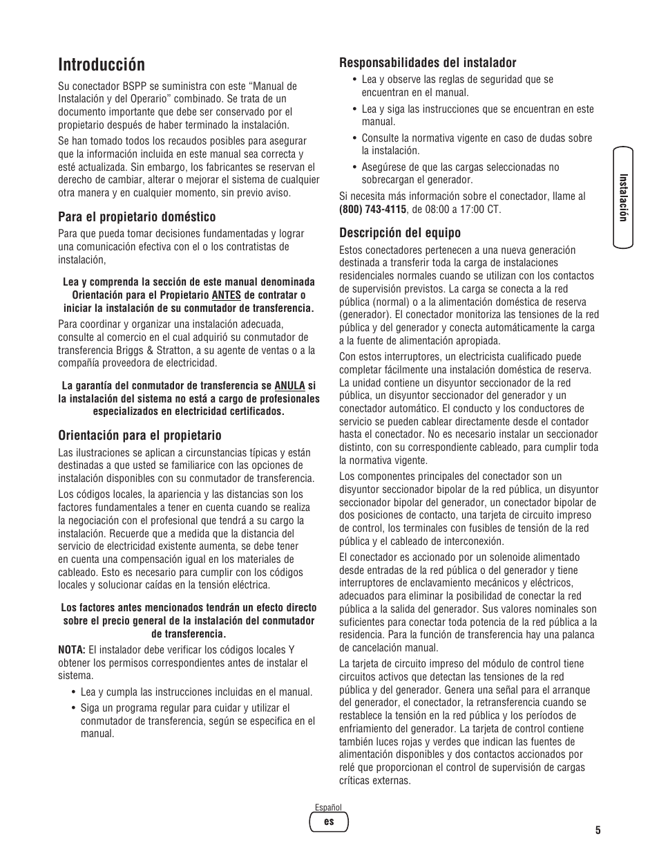 Introducción | Briggs & Stratton Automatic Transfer Switch User Manual | Page 19 / 40