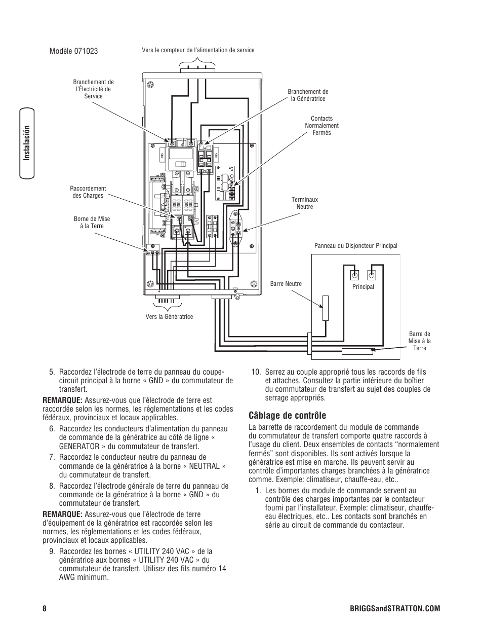 Câblage de contrôle | Briggs & Stratton Automatic Transfer Switch User Manual | Page 34 / 40