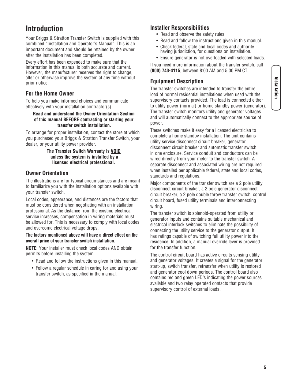 Introduction | Briggs & Stratton Automatic Transfer Switch User Manual | Page 5 / 40