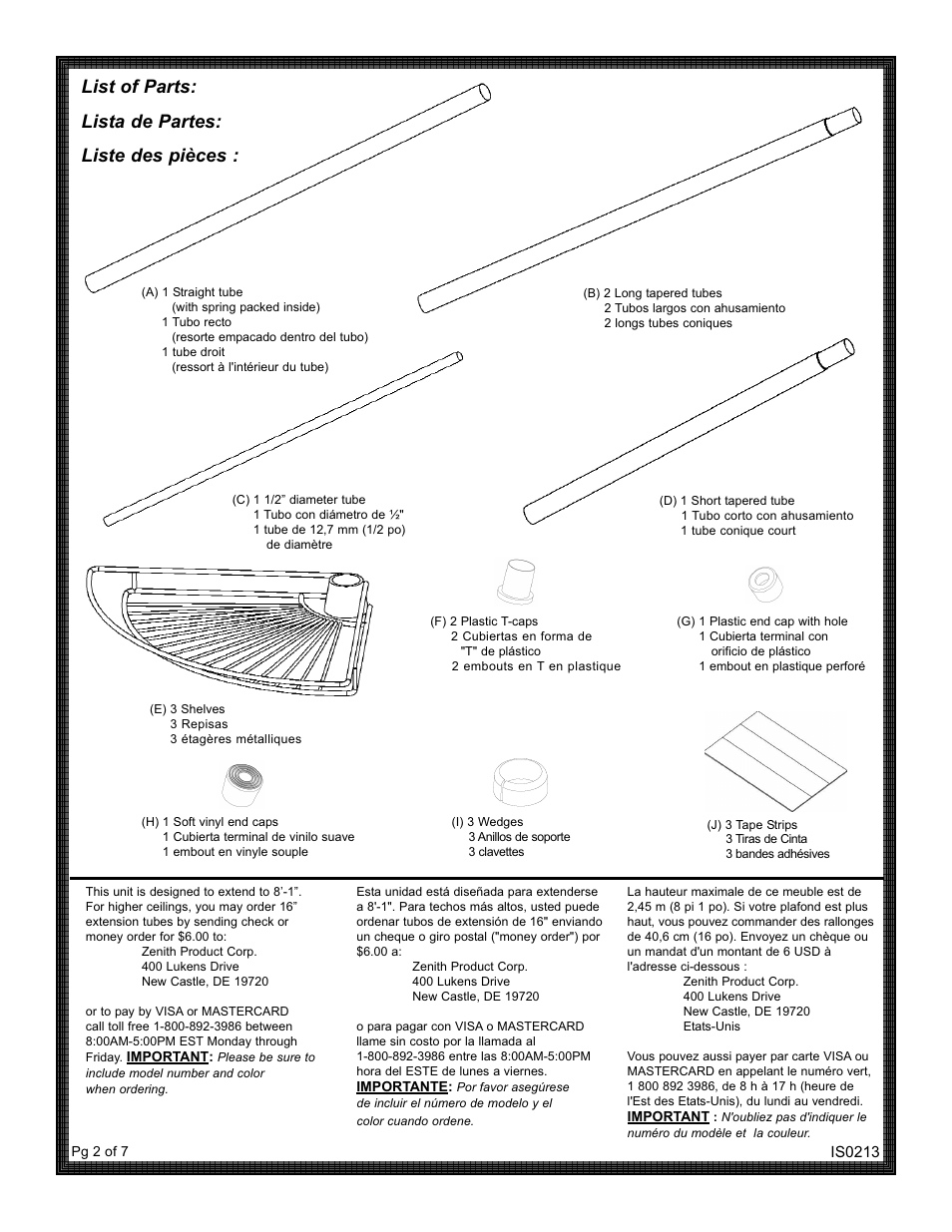 List of parts: lista de partes: liste des pièces | ZPC 2113SRS User Manual | Page 2 / 7