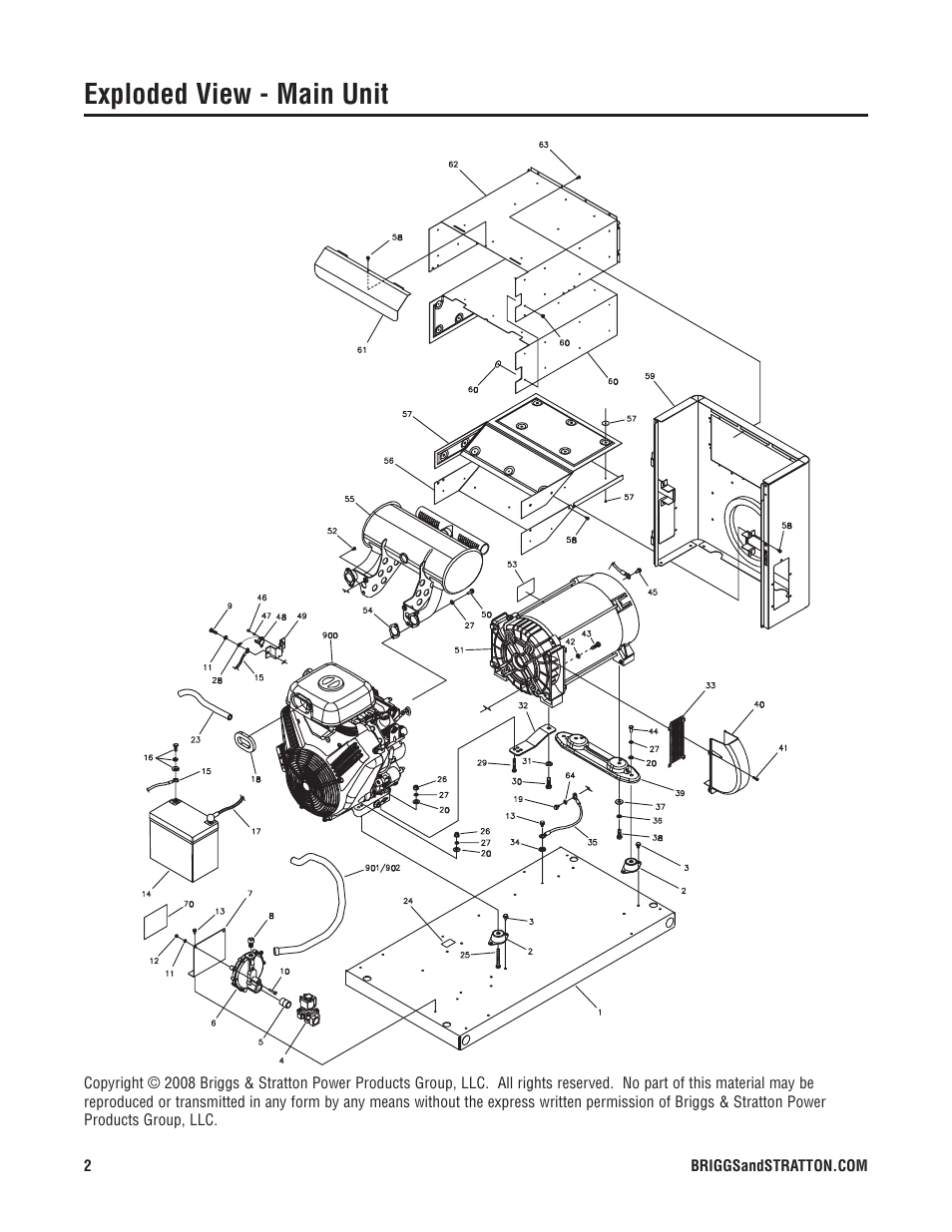 Exploded view - main unit | Briggs & Stratton 40277 User Manual | Page 2 / 7