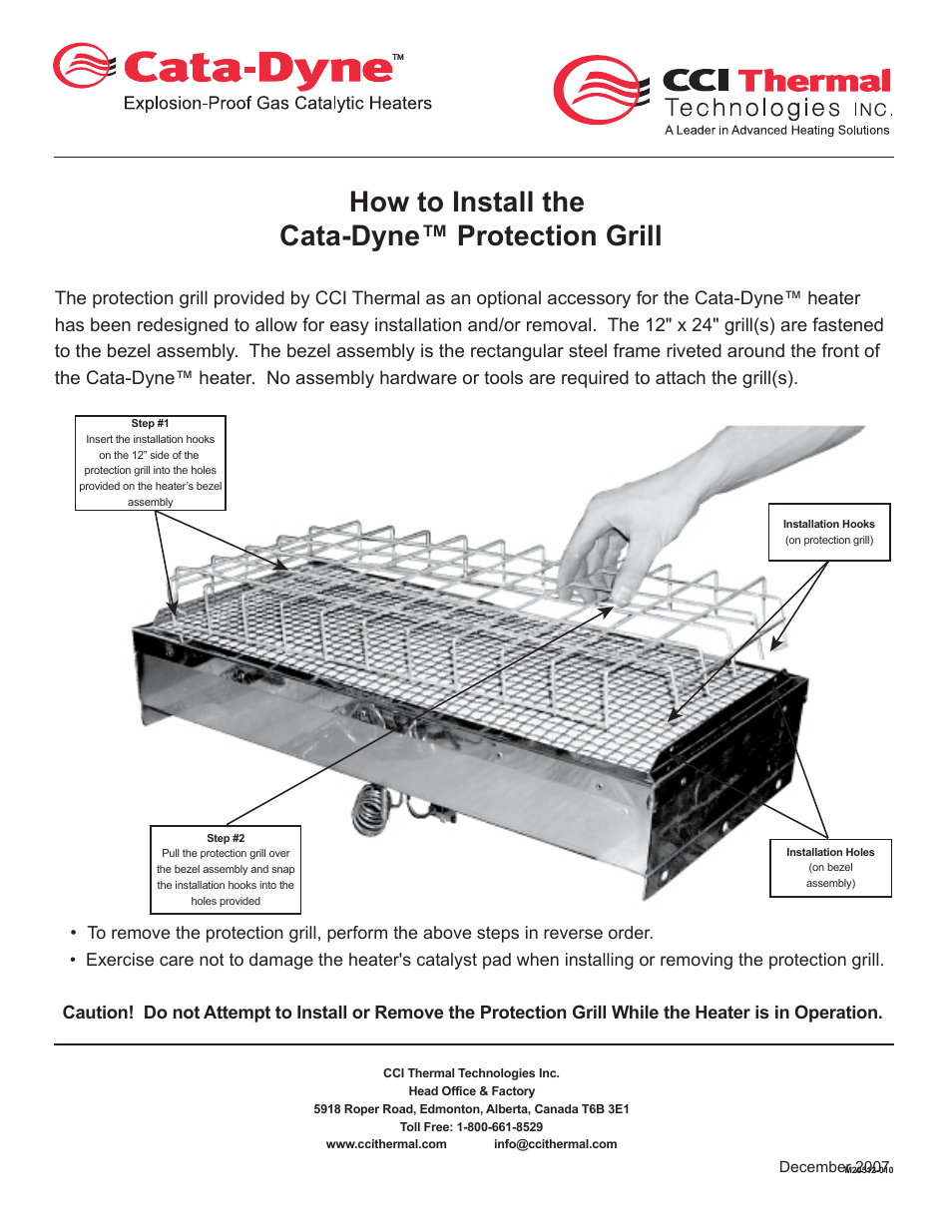CCI Thermal Technologies AC-SN, AC-GR - Protection Grills User Manual | 1 page