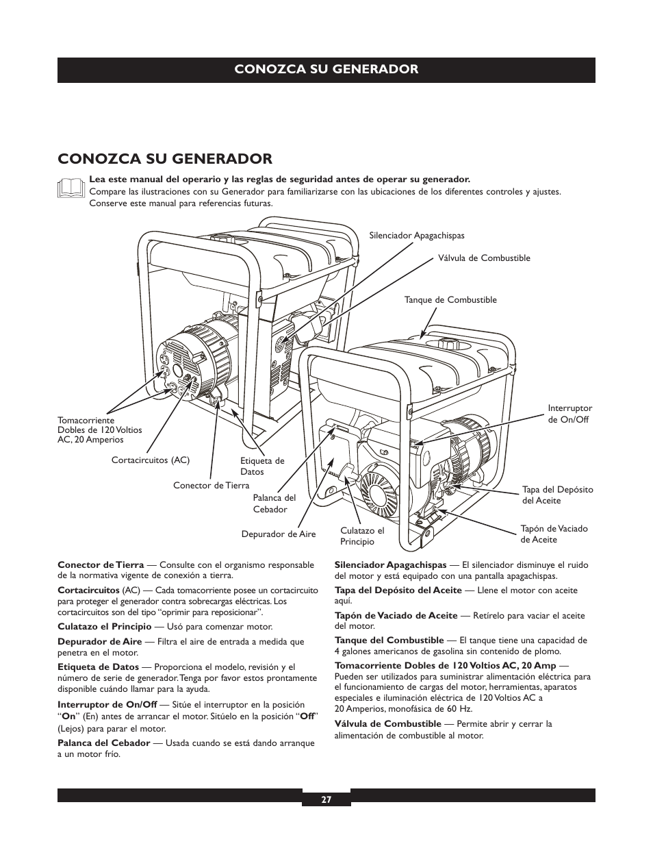 Conozca su generador | Briggs & Stratton 030320 User Manual | Page 27 / 44