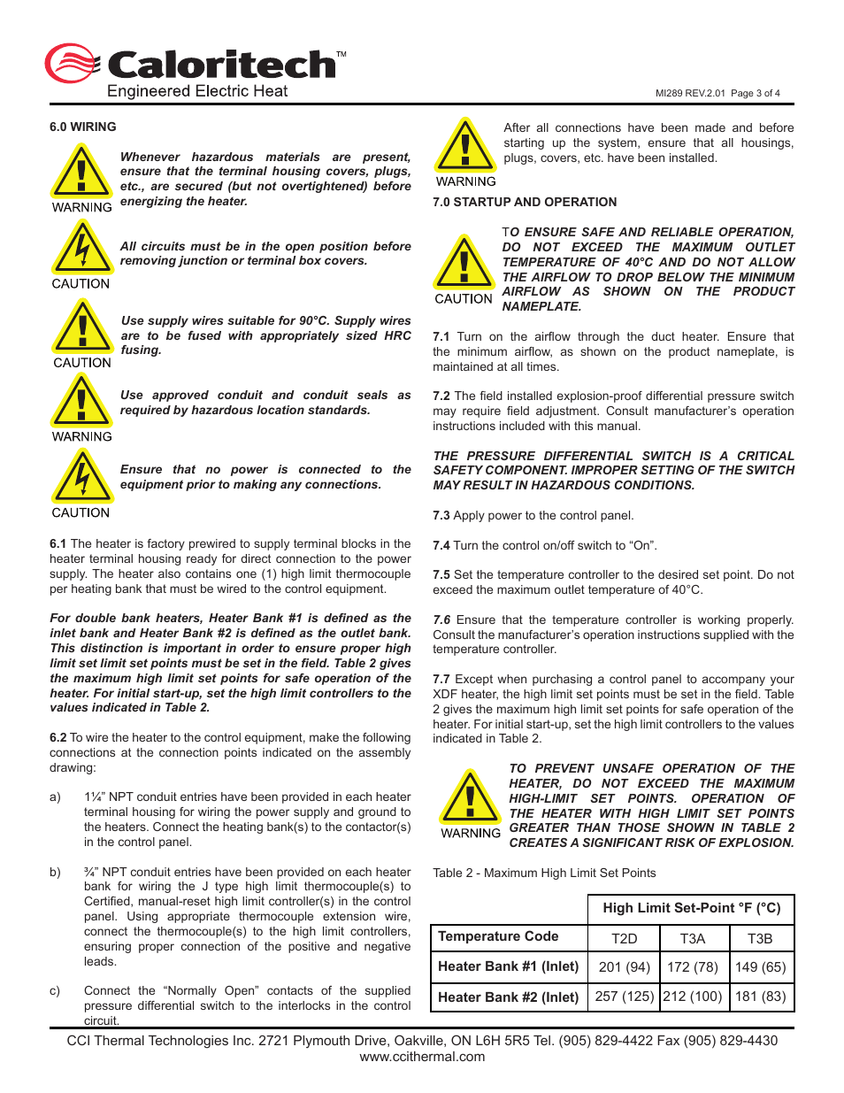 CCI Thermal Technologies CPXD - Control Panel for XDF Duct Heater User Manual | Page 3 / 5