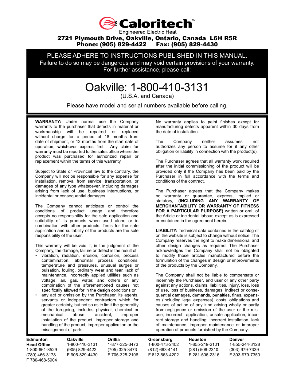 CCI Thermal Technologies PH - Fan-Forced Enclosure Heater User Manual | Page 2 / 2
