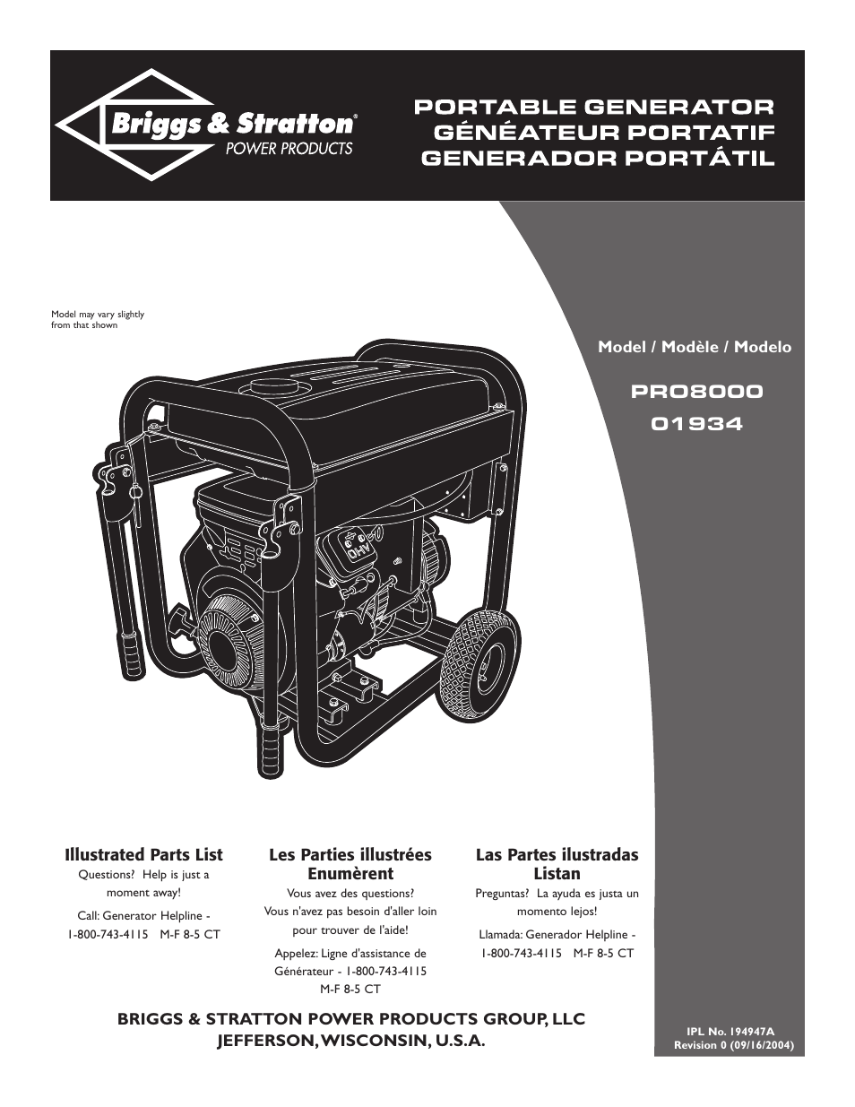 Briggs & Stratton PRO8000 01934 User Manual | 5 pages