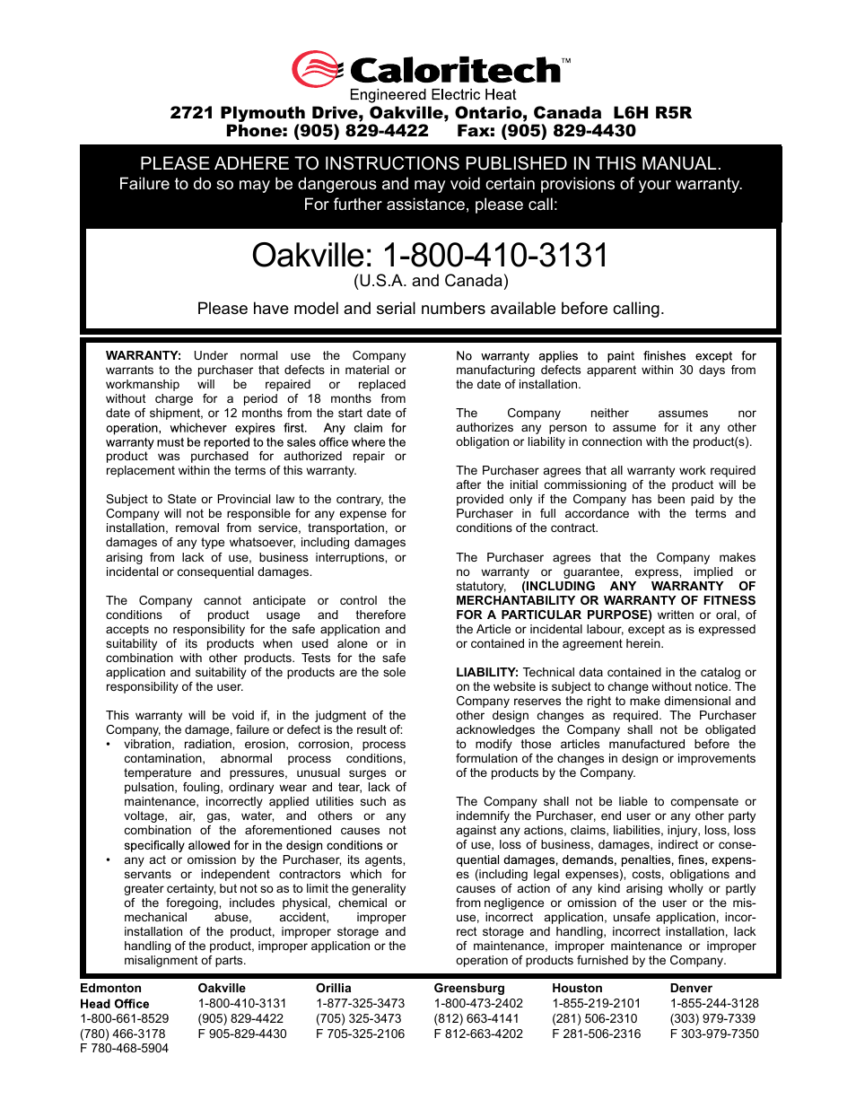 CCI Thermal Technologies RCH1 - Fan-Forced Electric Calvan Cab Heater User Manual | Page 7 / 7