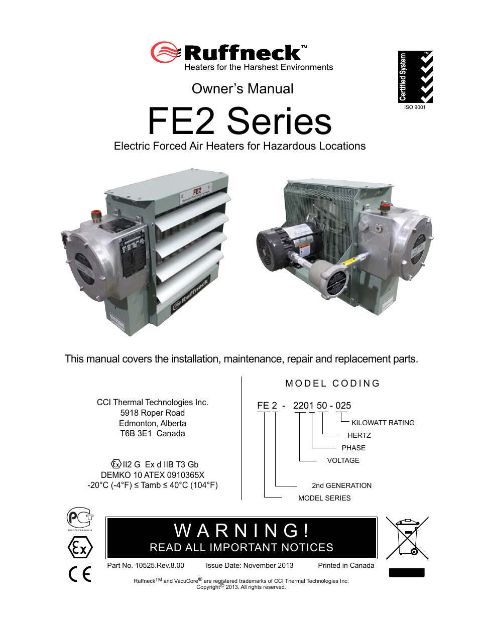 CCI Thermal Technologies FE2 - Explosion-Proof Electric Air Unit Heater User Manual | 20 pages