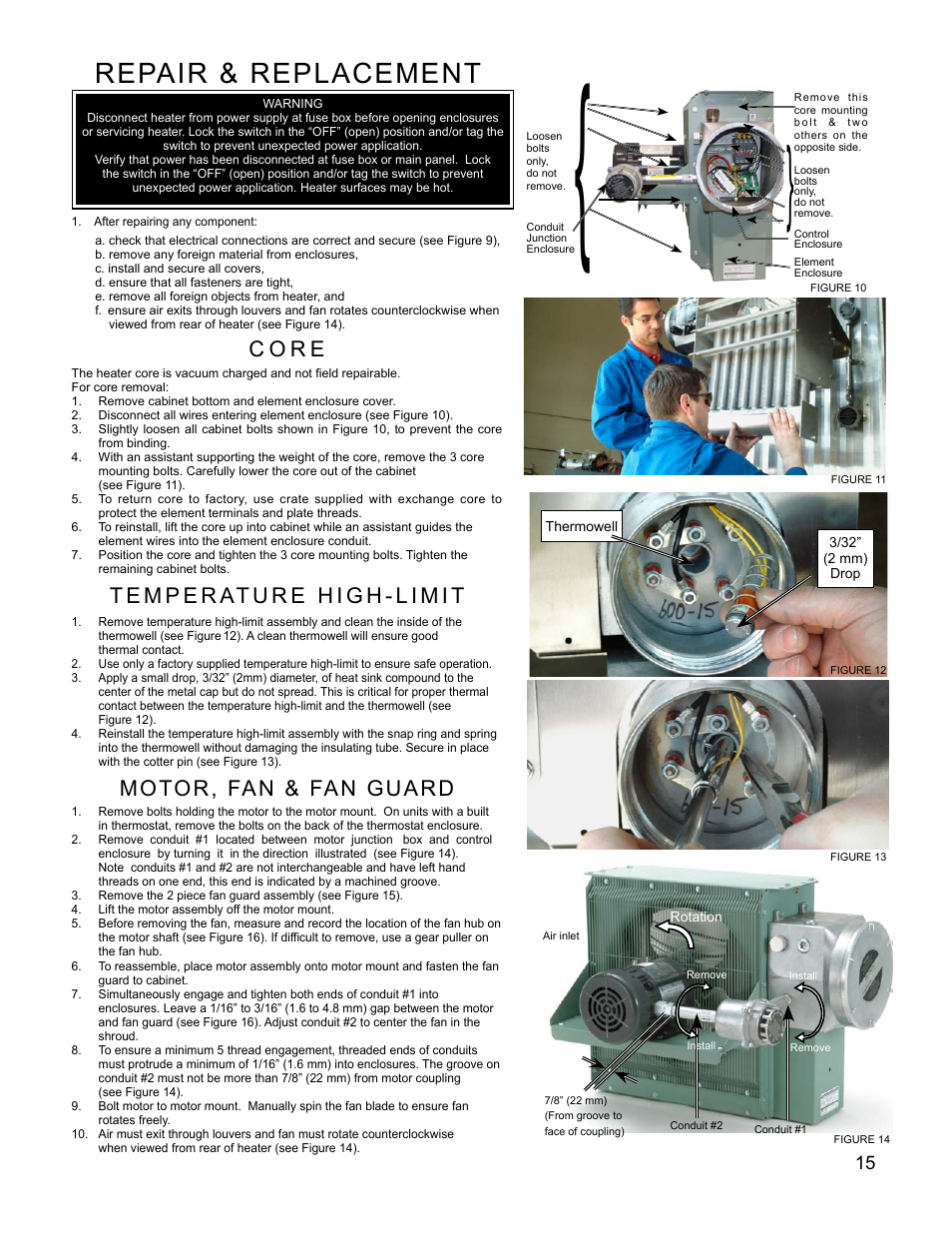 Repair & replacement, C o r e, Motor, fan & fan guard | CCI Thermal Technologies FE2 - Explosion-Proof Electric Air Unit Heater User Manual | Page 15 / 20