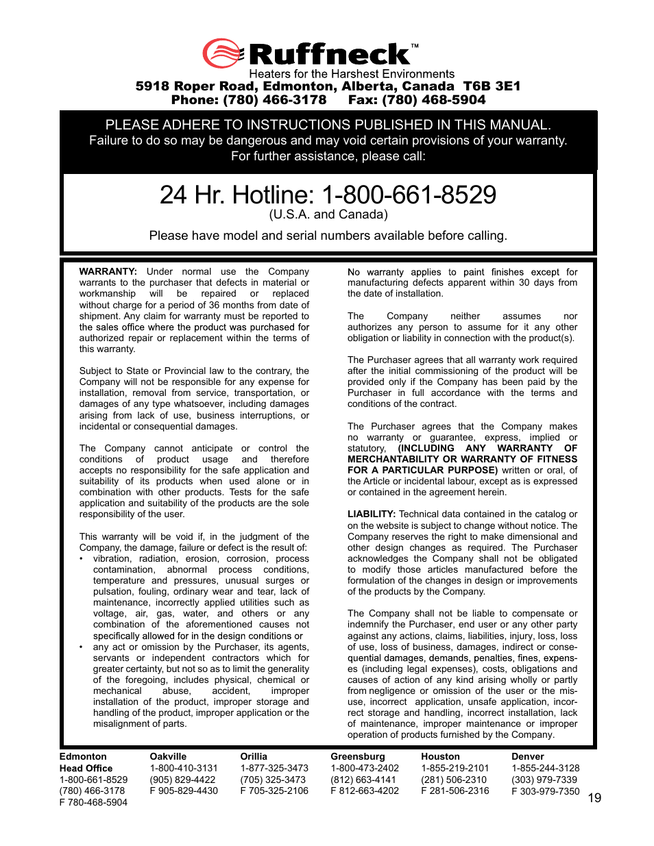 CCI Thermal Technologies FE2 - Explosion-Proof Electric Air Unit Heater User Manual | Page 19 / 20