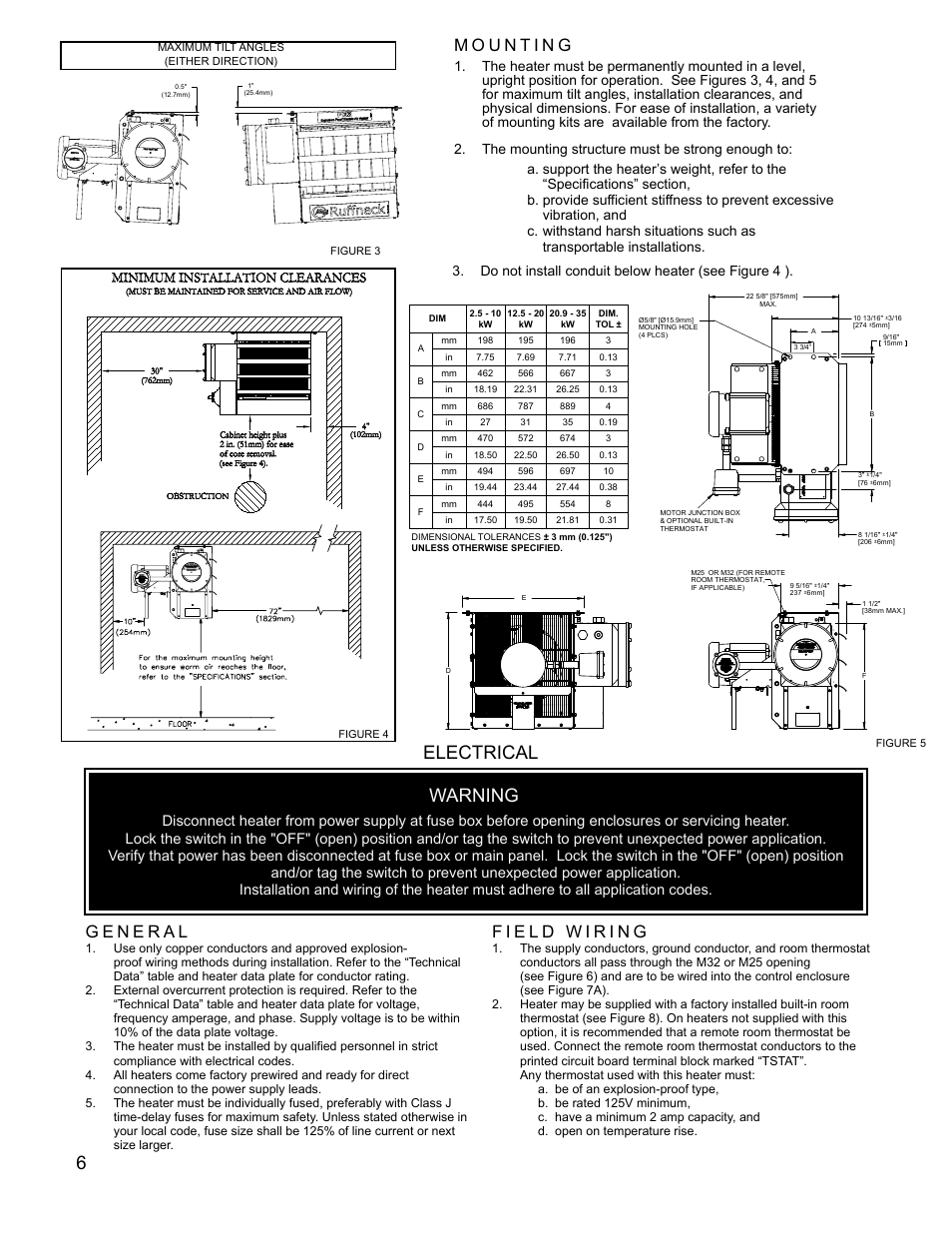 Warning, Electrical | CCI Thermal Technologies FE2 - Explosion-Proof Electric Air Unit Heater User Manual | Page 6 / 20