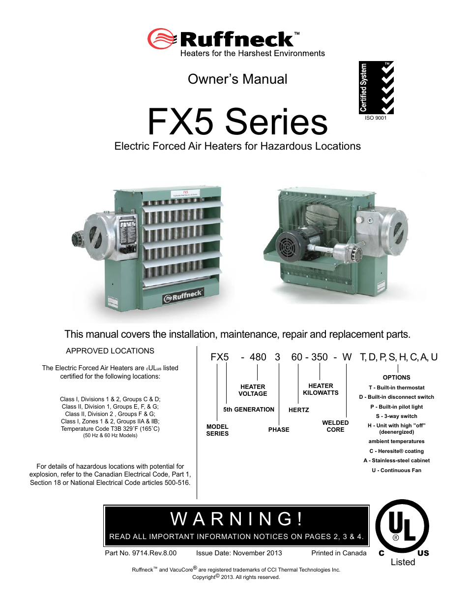 CCI Thermal Technologies FX5 - Explosion-Proof Electric Air Unit Heater User Manual | 20 pages