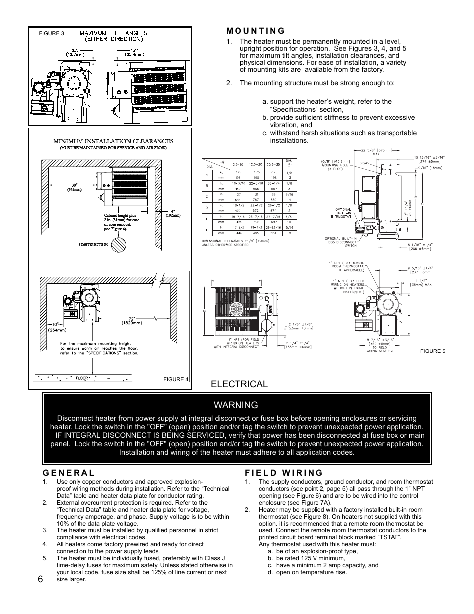 Warning, Electrical | CCI Thermal Technologies FX5 - Explosion-Proof Electric Air Unit Heater User Manual | Page 6 / 20