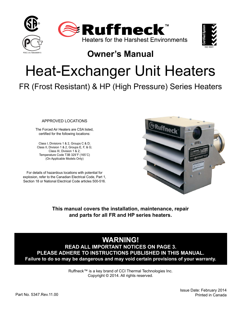 CCI Thermal Technologies HP - High Pressure Heat Exchanger Unit Heater User Manual | 16 pages