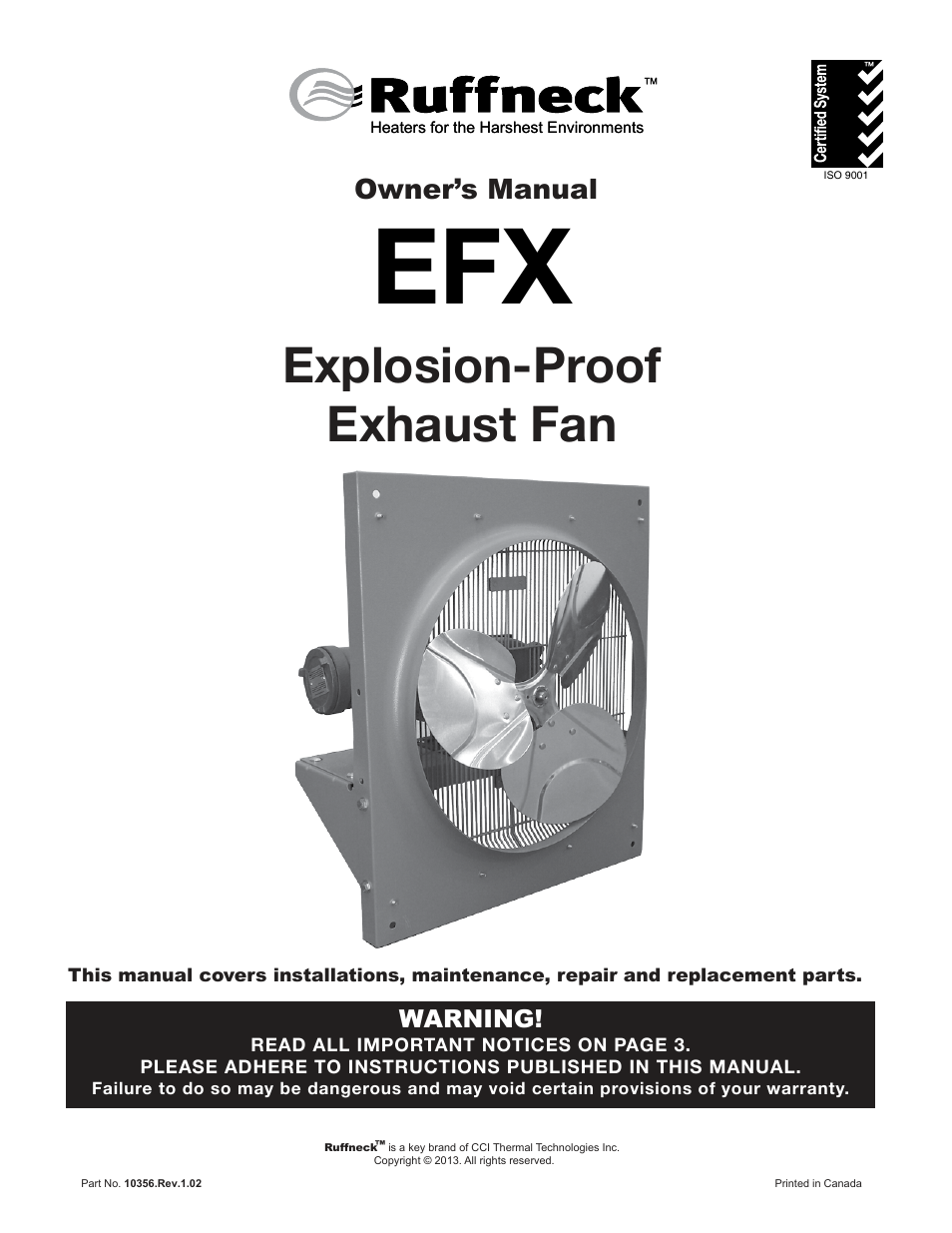 CCI Thermal Technologies EFX - Explosion-Proof Exhaust Fan User Manual | 12 pages