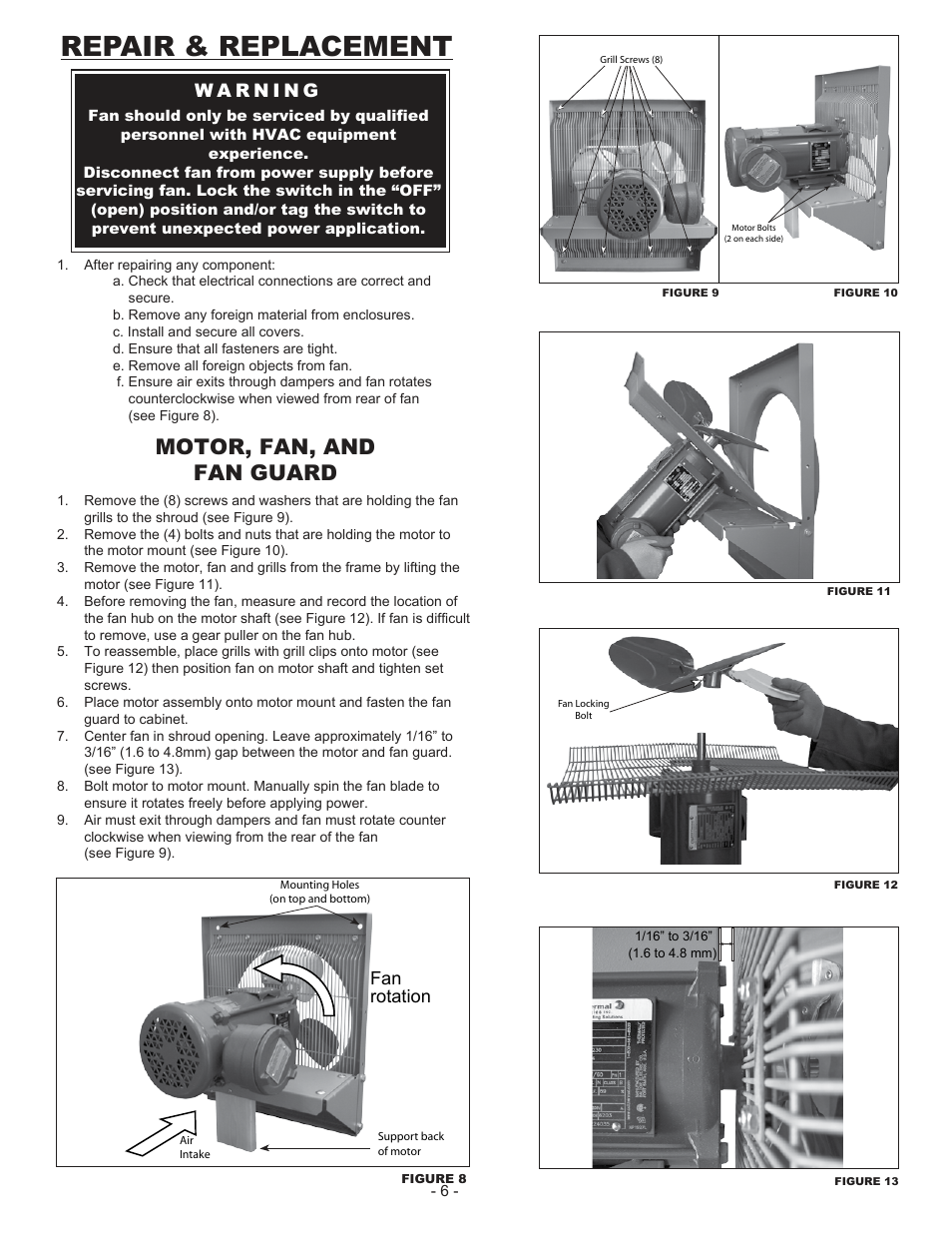 Repair & replacement, Motor, fan, and fan guard, Fan rotation | CCI Thermal Technologies EFX - Explosion-Proof Exhaust Fan User Manual | Page 6 / 12