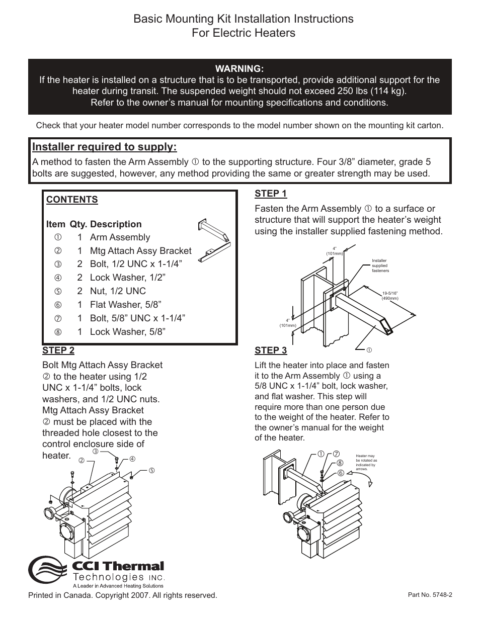 CCI Thermal Technologies BMK - Basic Mounting Kit User Manual | 1 page