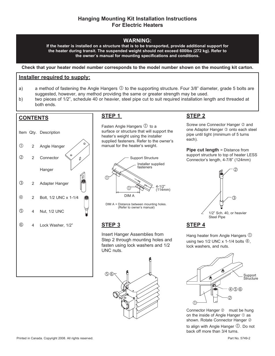 CCI Thermal Technologies HMK - Hanging Mounting Kit User Manual | 1 page