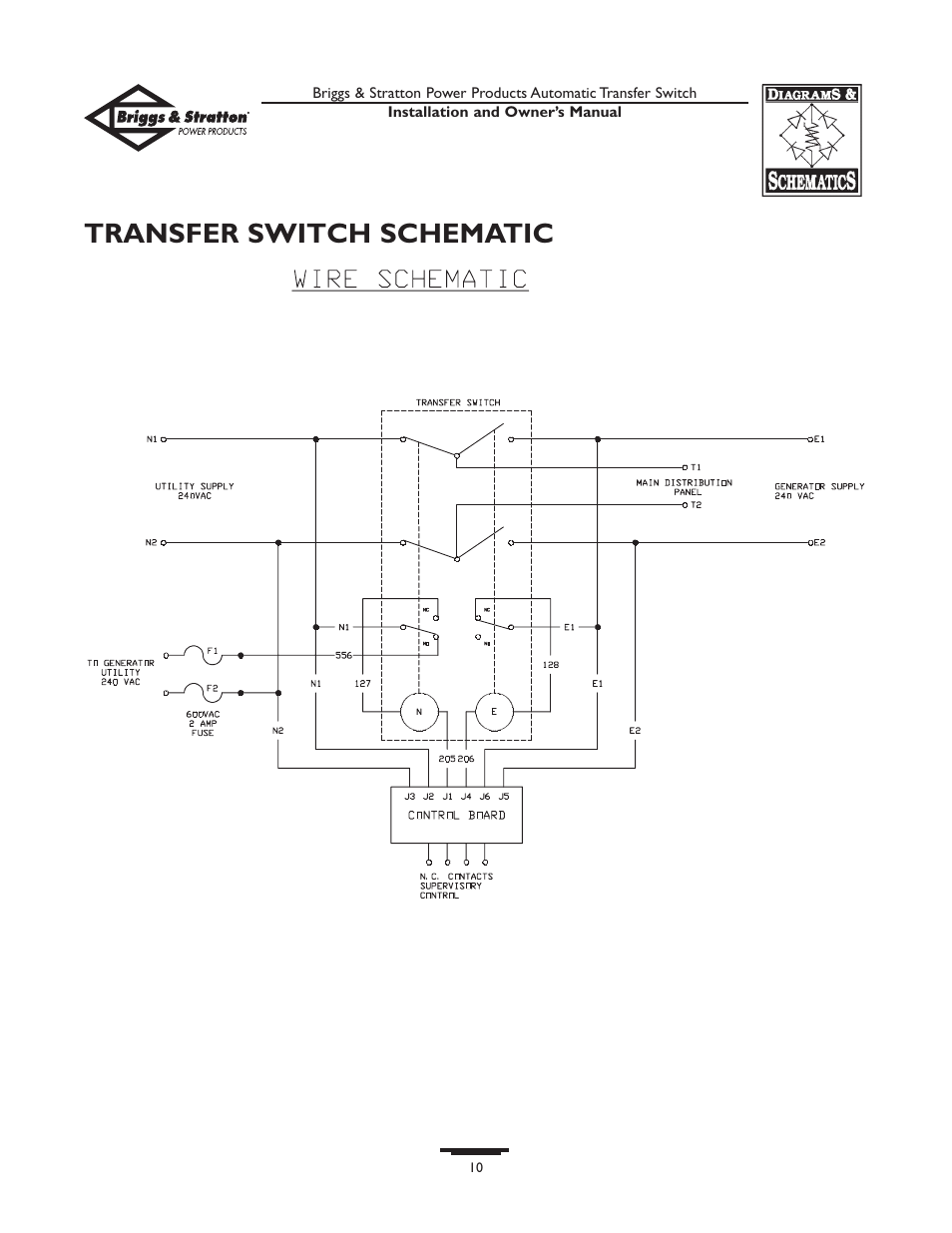 Transfer switch schematic | Briggs & Stratton 01813-0 User Manual | Page 10 / 36