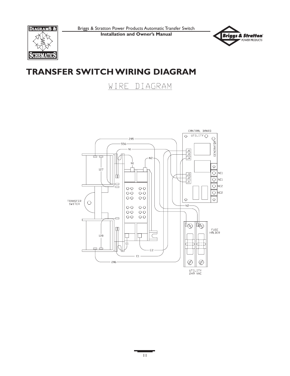 Transfer switch wiring diagram | Briggs & Stratton 01813-0 User Manual | Page 11 / 36