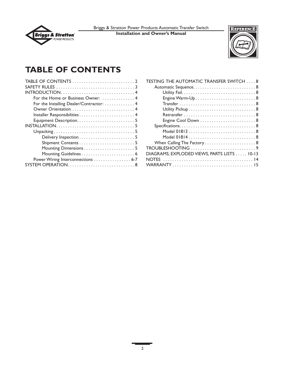 Briggs & Stratton 01813-0 User Manual | Page 2 / 36