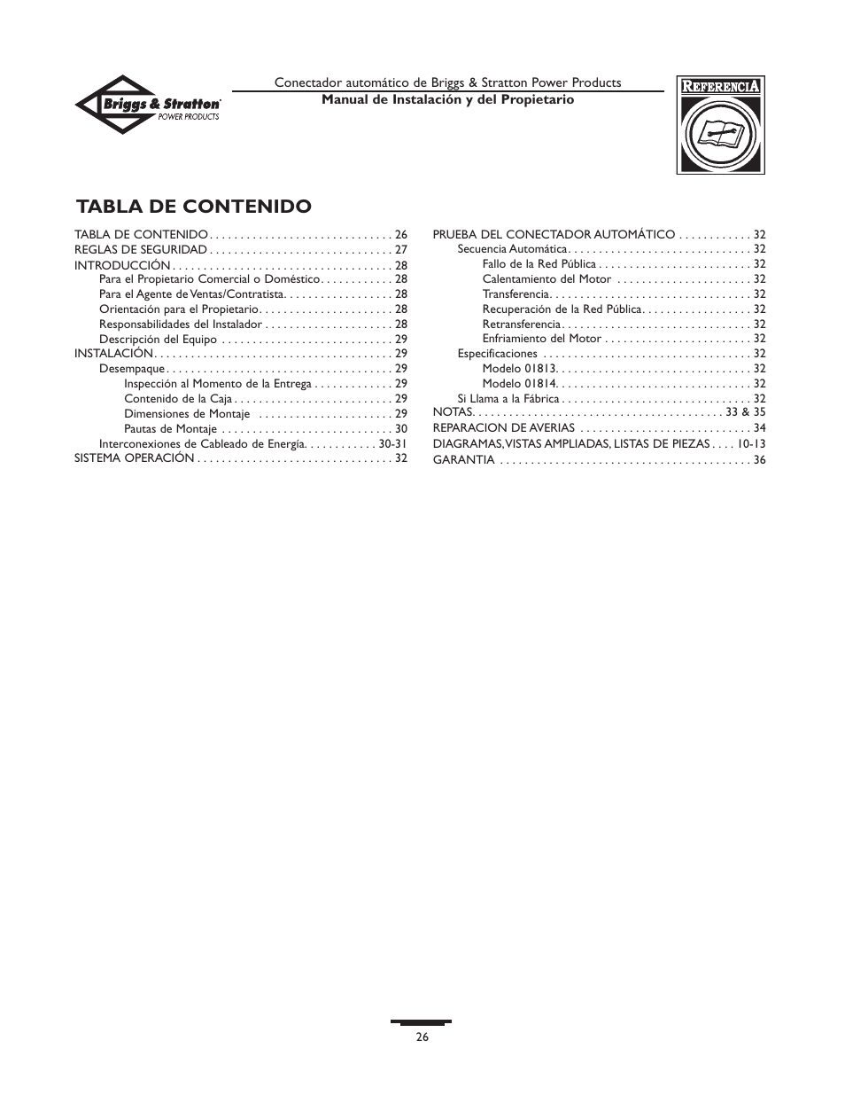 Briggs & Stratton 01813-0 User Manual | Page 26 / 36