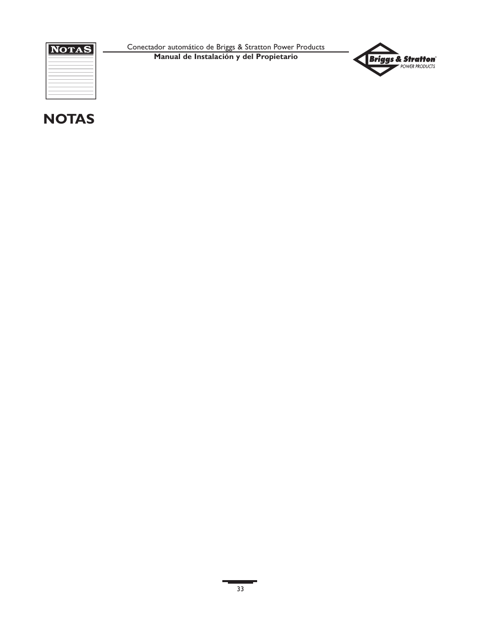 Notas | Briggs & Stratton 01813-0 User Manual | Page 33 / 36