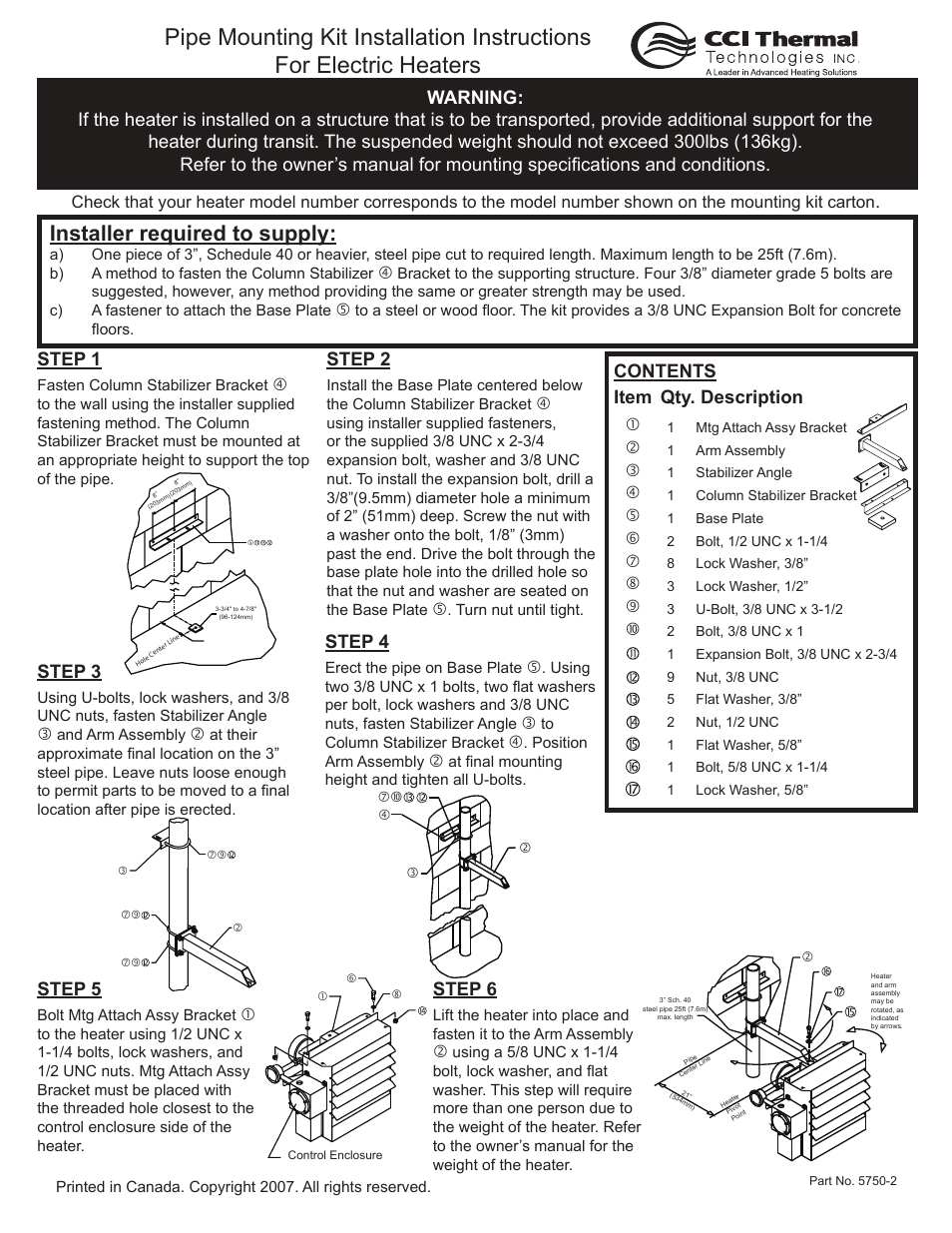 CCI Thermal Technologies PMK - Pipe Mounting Kit User Manual | 1 page