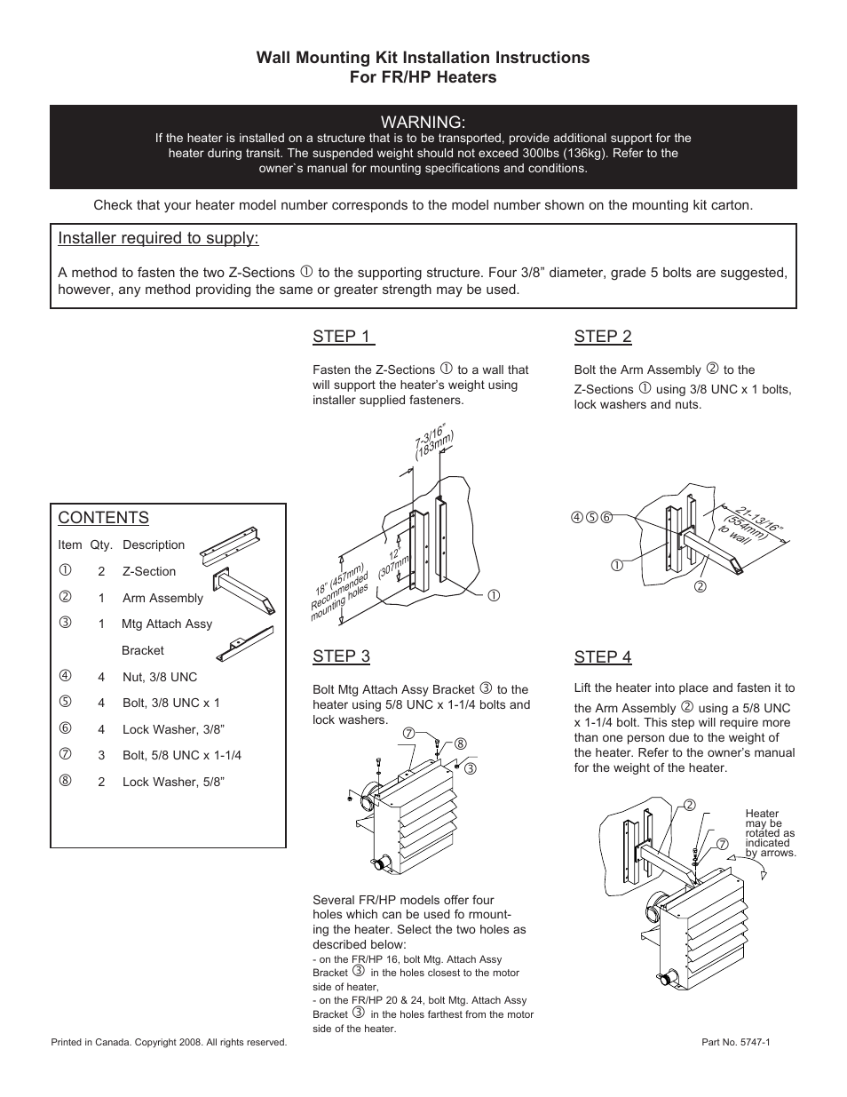 CCI Thermal Technologies WMK - Wall Mounting Kit User Manual | 1 page