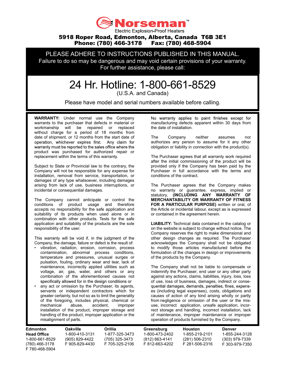 CCI Thermal Technologies XB - Explosion-Proof Natural Convection Heater (Optional Adjustable Temperature Control) User Manual | Page 8 / 8