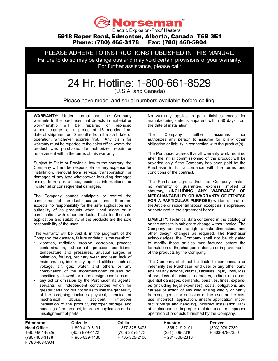 CCI Thermal Technologies XPA - Explosion-Proof Panel Heater User Manual | Page 8 / 8
