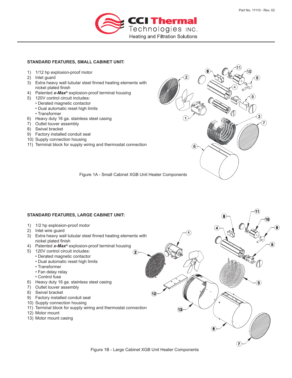 Figure 2 - xgb heater dimensions | CCI Thermal Technologies XGB - Explosion-Proof Forced Air Unit Heater User Manual | Page 2 / 9