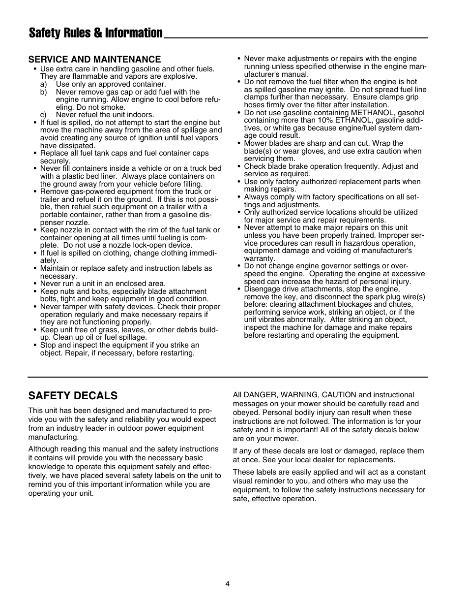 Safety rules & information, Safety decals | Briggs & Stratton FB13250BS User Manual | Page 5 / 24