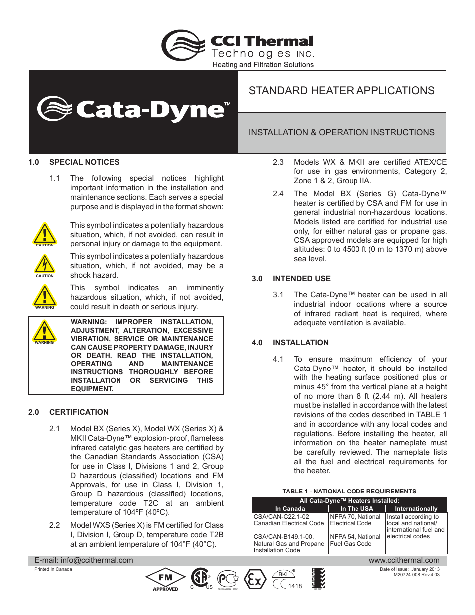 CCI Thermal Technologies G Series - Industrial Infrared Gas Catalytic Heater User Manual | 8 pages