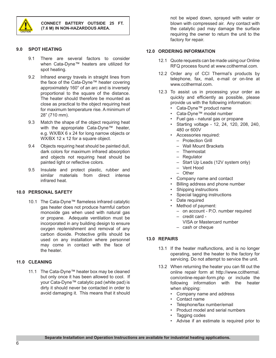 CCI Thermal Technologies G Series - Industrial Infrared Gas Catalytic Heater User Manual | Page 6 / 8