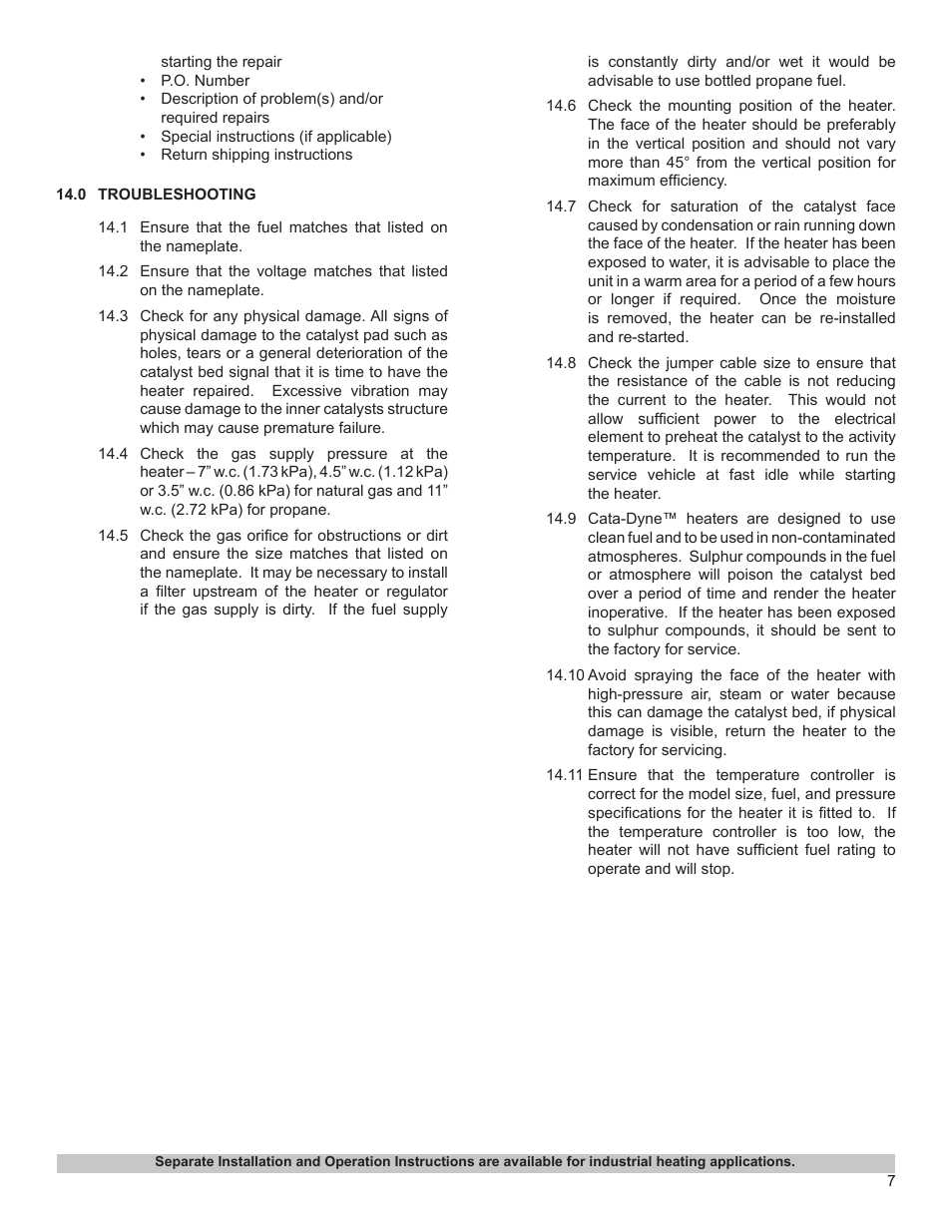CCI Thermal Technologies G Series - Industrial Infrared Gas Catalytic Heater User Manual | Page 7 / 8