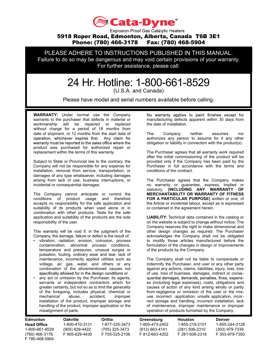 CCI Thermal Technologies G Series - Industrial Infrared Gas Catalytic Heater User Manual | Page 8 / 8