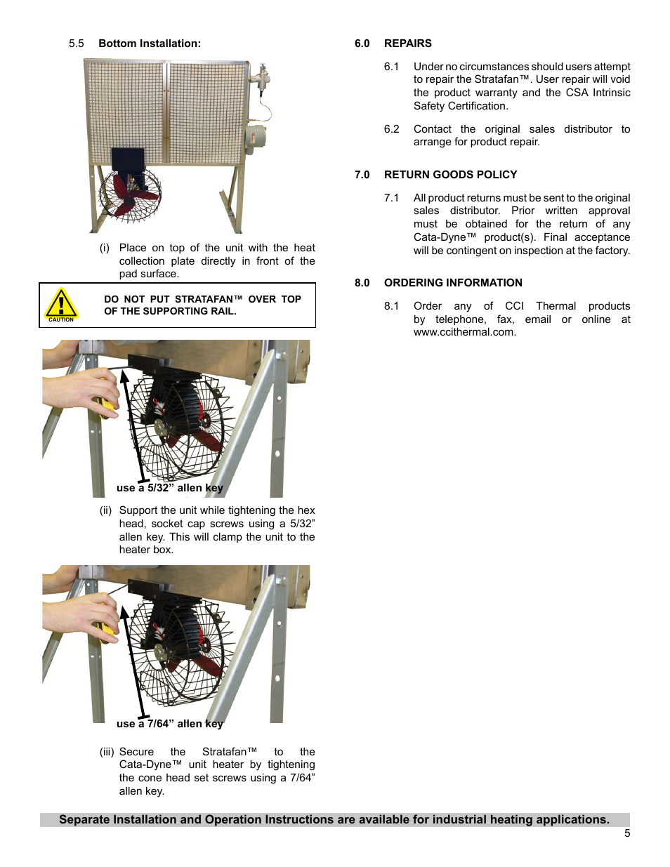 CCI Thermal Technologies SF-1 - Stratafa Forced Convection Fan for Infrared Heaters User Manual | Page 5 / 6