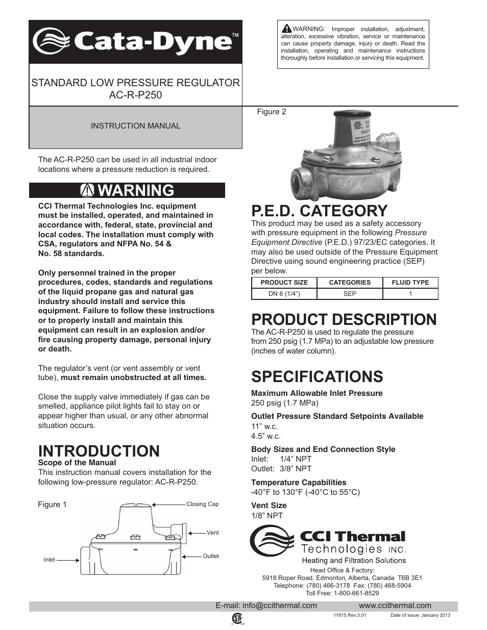 CCI Thermal Technologies AC-R - Gas Pressure Regulator User Manual | 4 pages