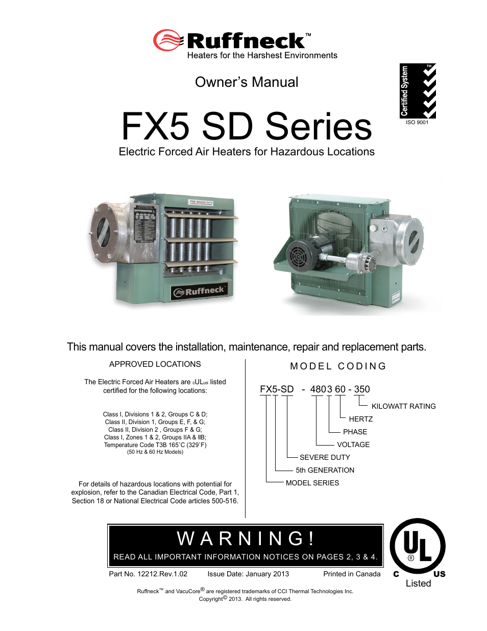 CCI Thermal Technologies FX5-SD - Explosion-Proof Electric Air Unit Heater User Manual | 20 pages