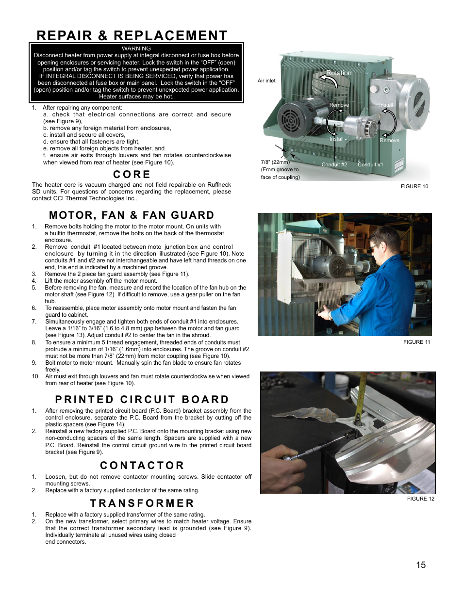 Repair & replacement, C o r e, Motor, fan & fan guard | CCI Thermal Technologies FX5-SD - Explosion-Proof Electric Air Unit Heater User Manual | Page 15 / 20