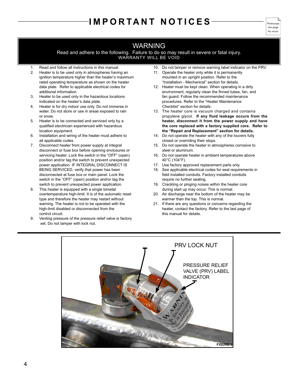 Warning, Prv lock nut | CCI Thermal Technologies FX5-SD - Explosion-Proof Electric Air Unit Heater User Manual | Page 4 / 20