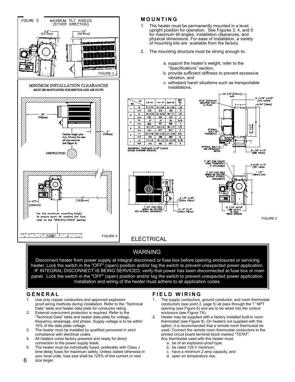 Warning, Electrical | CCI Thermal Technologies FX5-SD - Explosion-Proof Electric Air Unit Heater User Manual | Page 6 / 20