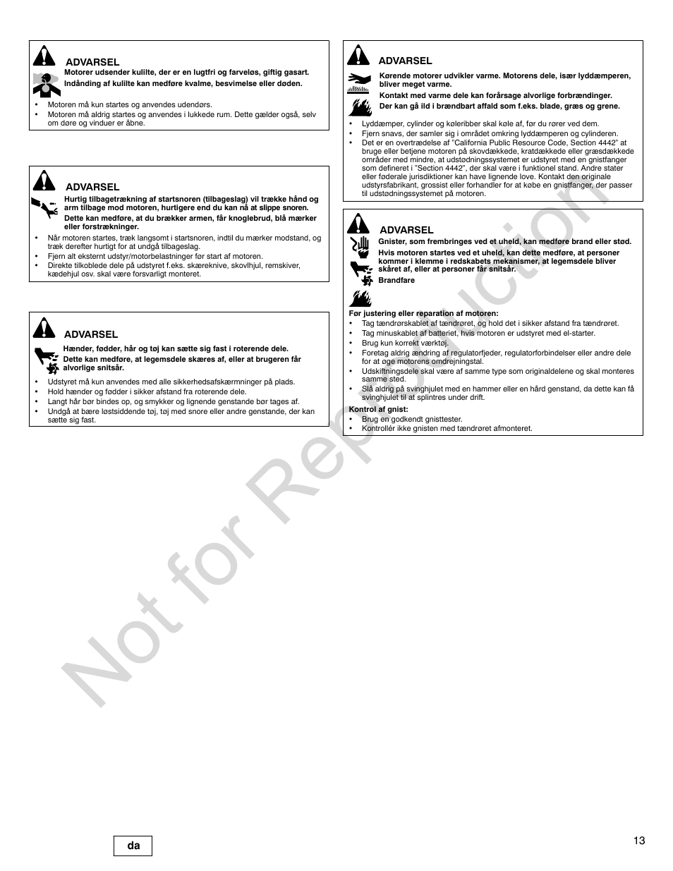 Not for reproduction | Briggs & Stratton 310000 User Manual | Page 13 / 92